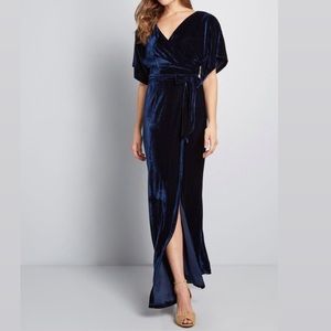 ModCloth Navy Blue Velvet Wrap Dress - 16